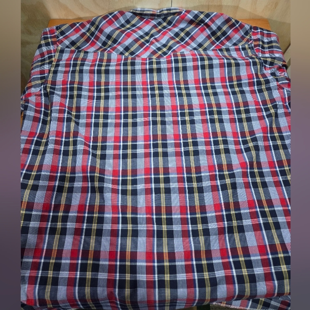 Wrangler Western Plaid Snap Button Shirt Men's XL X-Long Tails Red Blue‎ Yellow - Picture 10 of 12